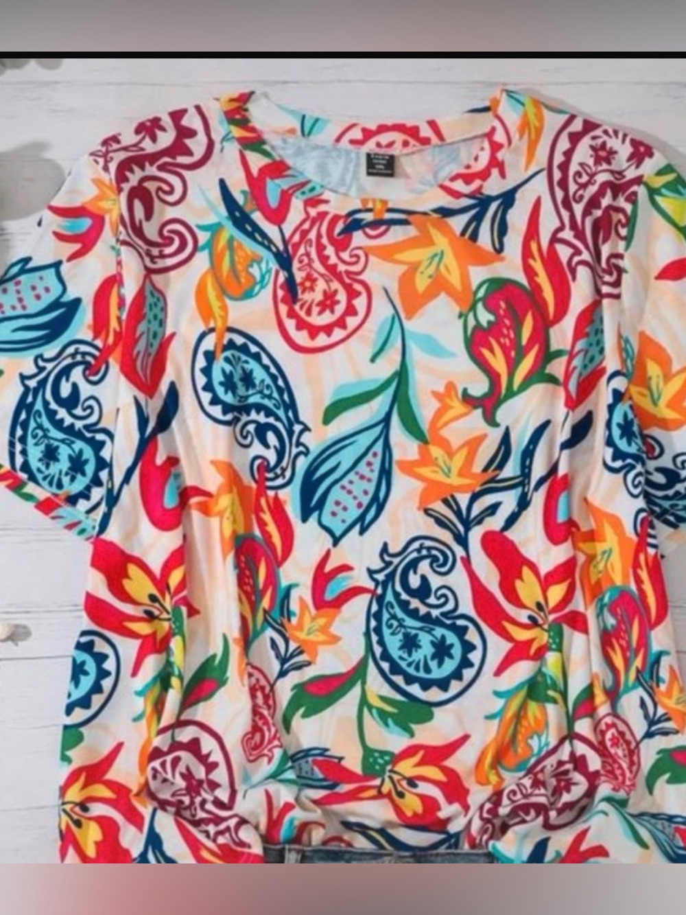 SHEIN Multicolor Floral Paisley Short Sleeve Top